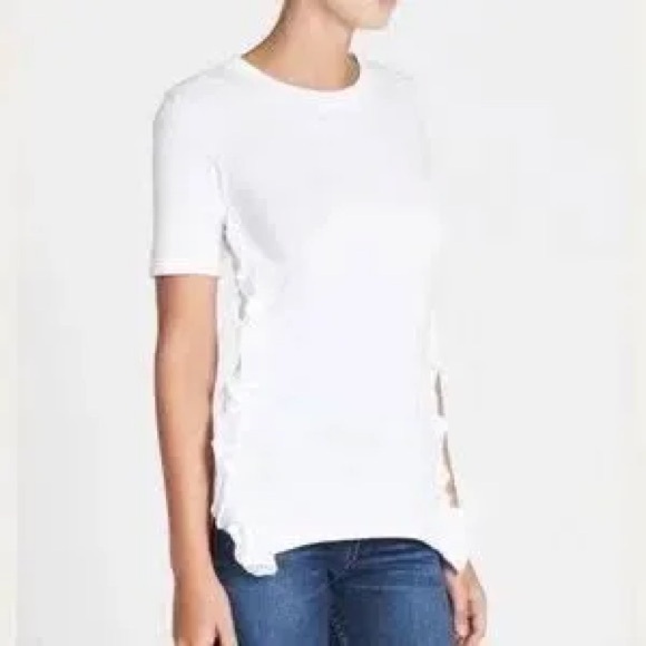 Frame Denim Side Ruffle Crewneck Tee in Blanc - Picture 4 of 10